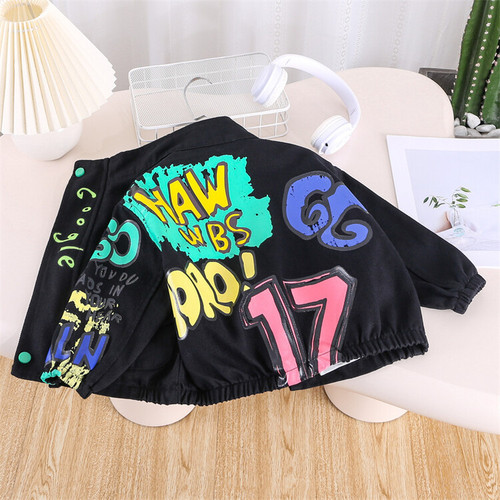 Boys Graffiti Cotton Jacket  Spring and Autumn New Style Children's Handsome Jacket Fashionable Foreign Trade Tops for Children