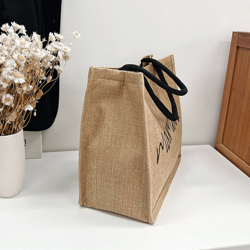 Pure Color Women's Handbag Cotton Linen Bag 2024 New Model Single Shoulder Large Capacity Travel Urban Simple Travel Beach Bag