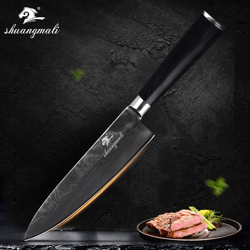 Damascus Steel Chef's Knife8-inch Kitchen Stainless Steel Color Wood Hand Slicer Knife Cleaver Shipping