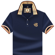 啄木鸟品牌男装新款刺绣纯色格子短袖t恤男夏时尚商务男士polo衫