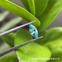 源头工厂帕拉伊巴碧玺马眼刻面手饰蓝绿色偏蓝调5A品质橄榄形戒面