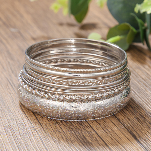 Geometric Metal Bracelet Set for Women - Bohemian Retro Style, 10 Pieces per Set
