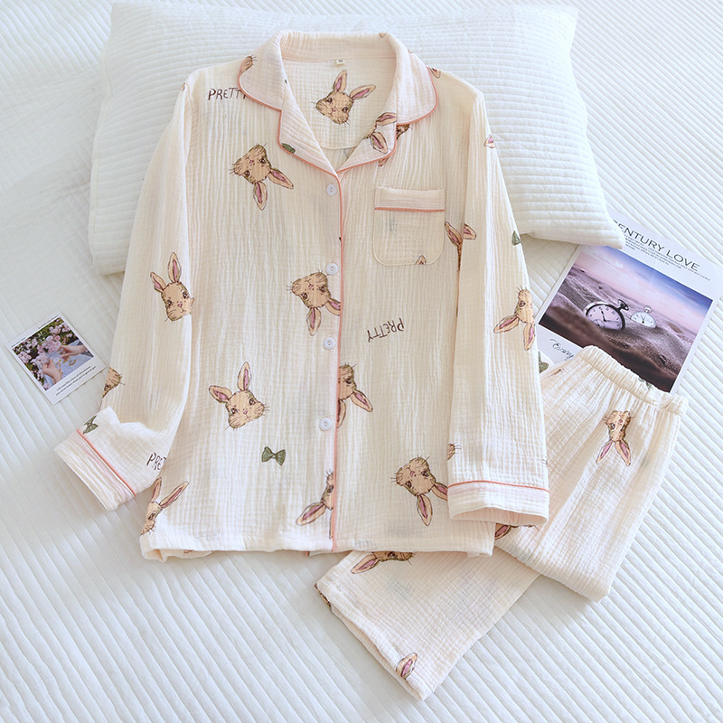 A variety of pajamas 2023 new summer pajamas women's crepe pure cotton gauze long sleeve home clothing suit for hair