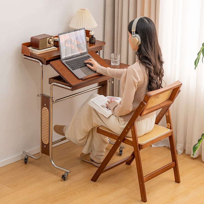 Second-Hand Bamboo Computer Desk Folding Mobile Home Lifting Workbench Desk Computer Office Bedroom Bedside Table