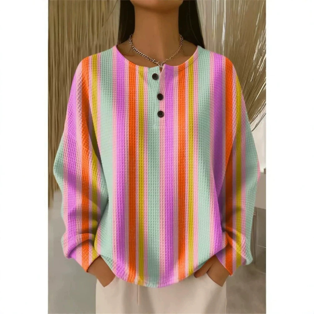 亚马逊外贸新款女士休闲简约  3D数码印花华夫格三扣小立领Polo衫