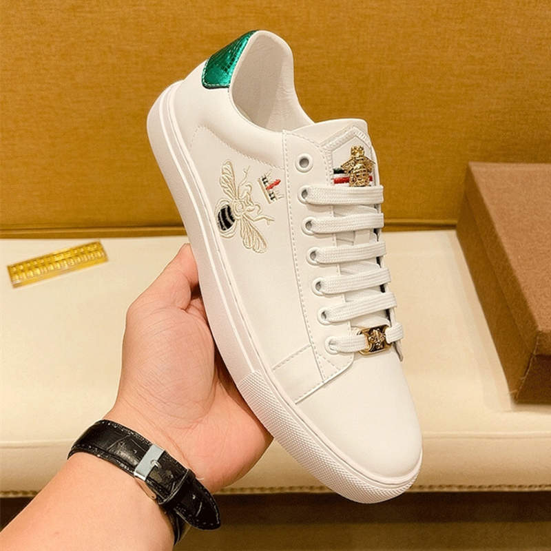 European Station Fuguchi High-End New Embroidered Little Bee Men's Genuine Leather Sneakers Flat Casual White Shoes European Station Fuguchi High-End New Embroidered Little Bee Men's Genuine Leather Sneakers Flat Casual White Shoes
