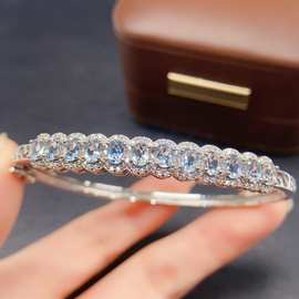 跨境天然海蓝宝手镯女小众高级感925银饰3*4mm时尚工厂直销