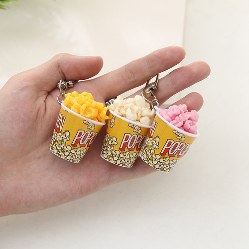 New Mini Popcorn Keychain Fun Food Toy Bag Pendant Popcorn Model Wholesale