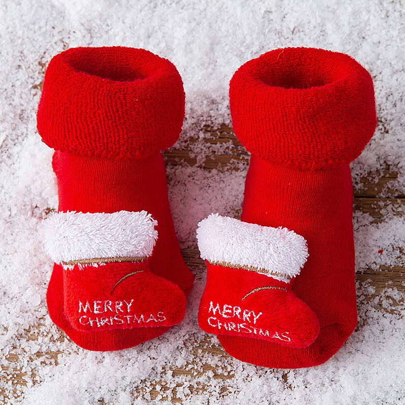 Hombres y mujeres recién nacidos, bebés, niños pequeños, una clase de algodón peinado, otoño e invierno, más calcetines rojos cálidos y gruesos de terciopelo