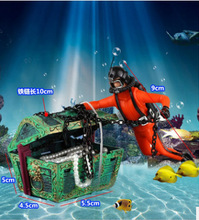 气动鱼缸装饰潜水员寻宝蛙人水族鱼缸造景潜水员宝箱黑红2色蛙人