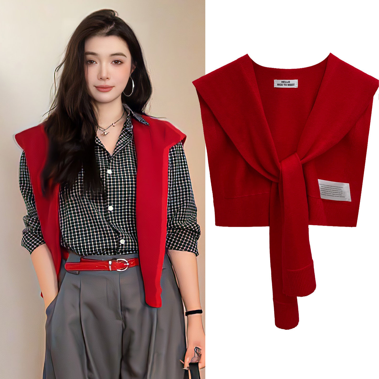 Red shawl for women, 2026 new model, neck warmer, small neck scarf, shoulder and neck protector, versatile solid color small cape, warm for spring and summer