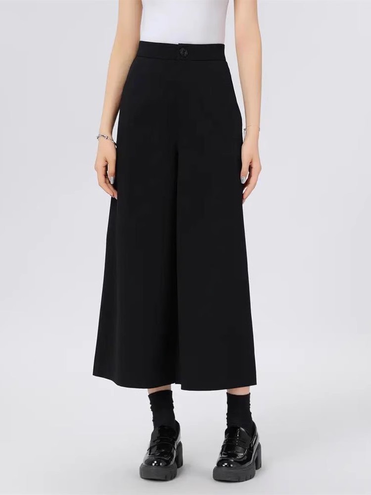 Quần culottes nữ ống rộng cạp chun co giãn bốn chiều kiểu dáng cổ điển — nâu