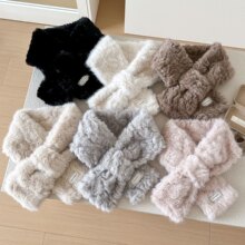 韩系ulzzang软妹可爱百搭毛毛学生围脖风交叉保暖毛绒围巾女秋冬