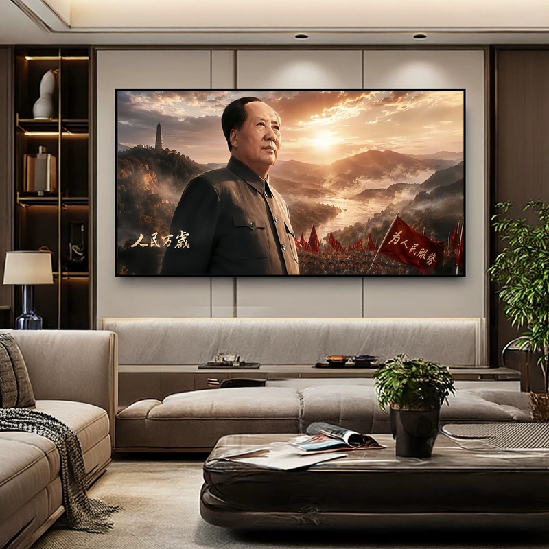 New Chairman Mao's Mountain Backdrop Painting, "Long Live the People" Decorative Painting, Mao Zedong Portrait for Living Room and Study Background Wall, People-Friendly New Chairman Mao's Mountain Backdrop Painting, "Long Live the People" Decorative Painting, Mao Zedong Portrait for Living Room and Study Background Wall, People-Friendly