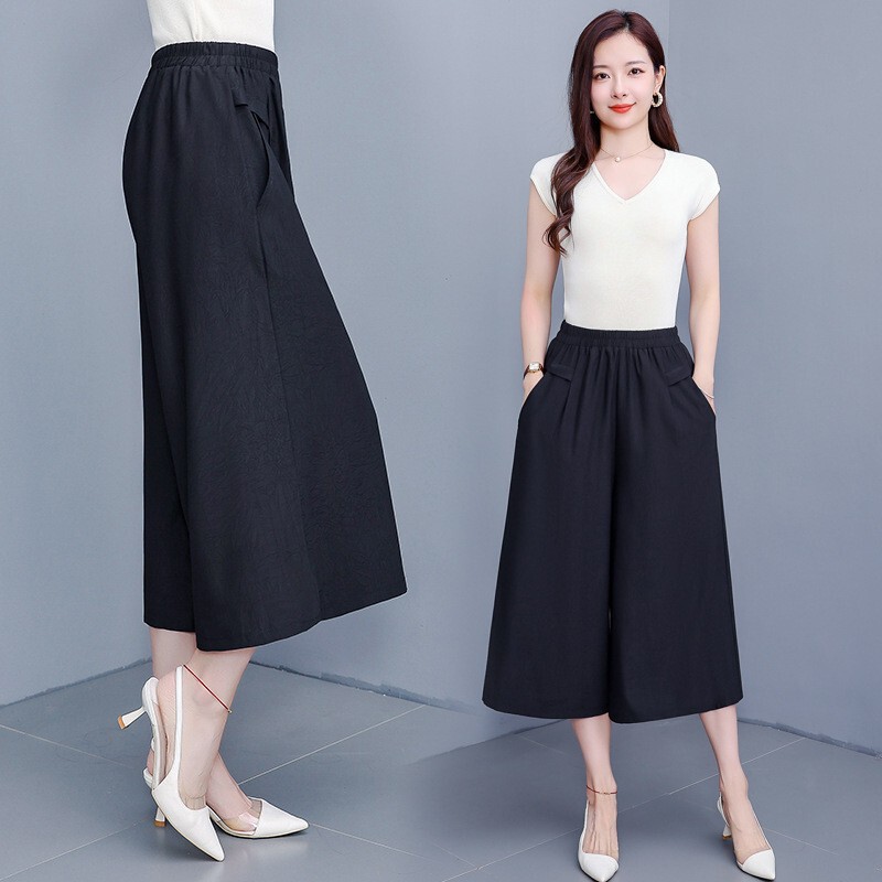 2026 Spring and Summer New Korean Style Plus-Size Women's Breathable and Comfortable Wide-Leg Pants High-Waisted Loose Casual Cropped Pants