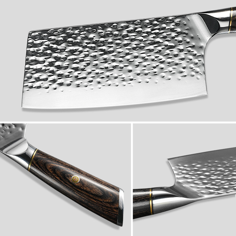 Patrón de martillo forjado mango de madera de color cuchillo de cocina hogar cuchillo de rebanar 5cr15 cuchillo de acero inoxidable generación de cabello transfronterizo