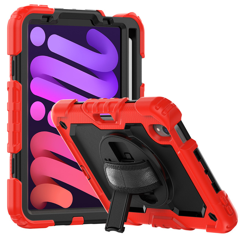 iPad Mini 6 Contrasting Color Strap and Hand Strap Tablet Case Suitable for Apple Mini7 Silicone Pc Rotating Stand Protective Case
