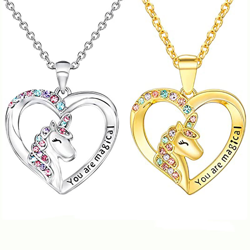 1 Piece Fashion Heart Shape Alloy Inlay Rhinestones Girl's Pendant Necklace display picture 1
