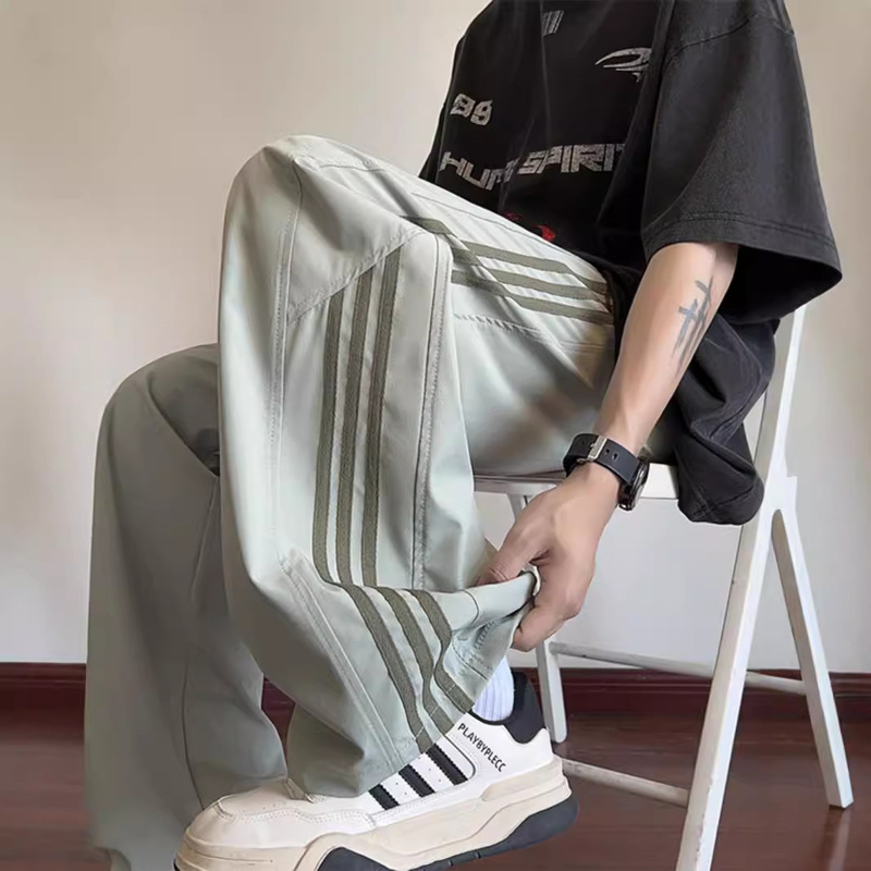 Striped Quick-drying Ice Silk Pants Men's Summer Thin Loose Wide-leg Sports Pants Trendy Brand American Style Youth Casual Pants Striped Quick-drying Ice Silk Pants Men's Summer Thin Loose Wide-leg Sports Pants Trendy Brand American Style Youth Casual Pants