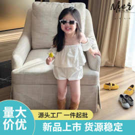 女童夏季套装女宝宝夏装两件套露肩上衣短裤童装Z078一字领