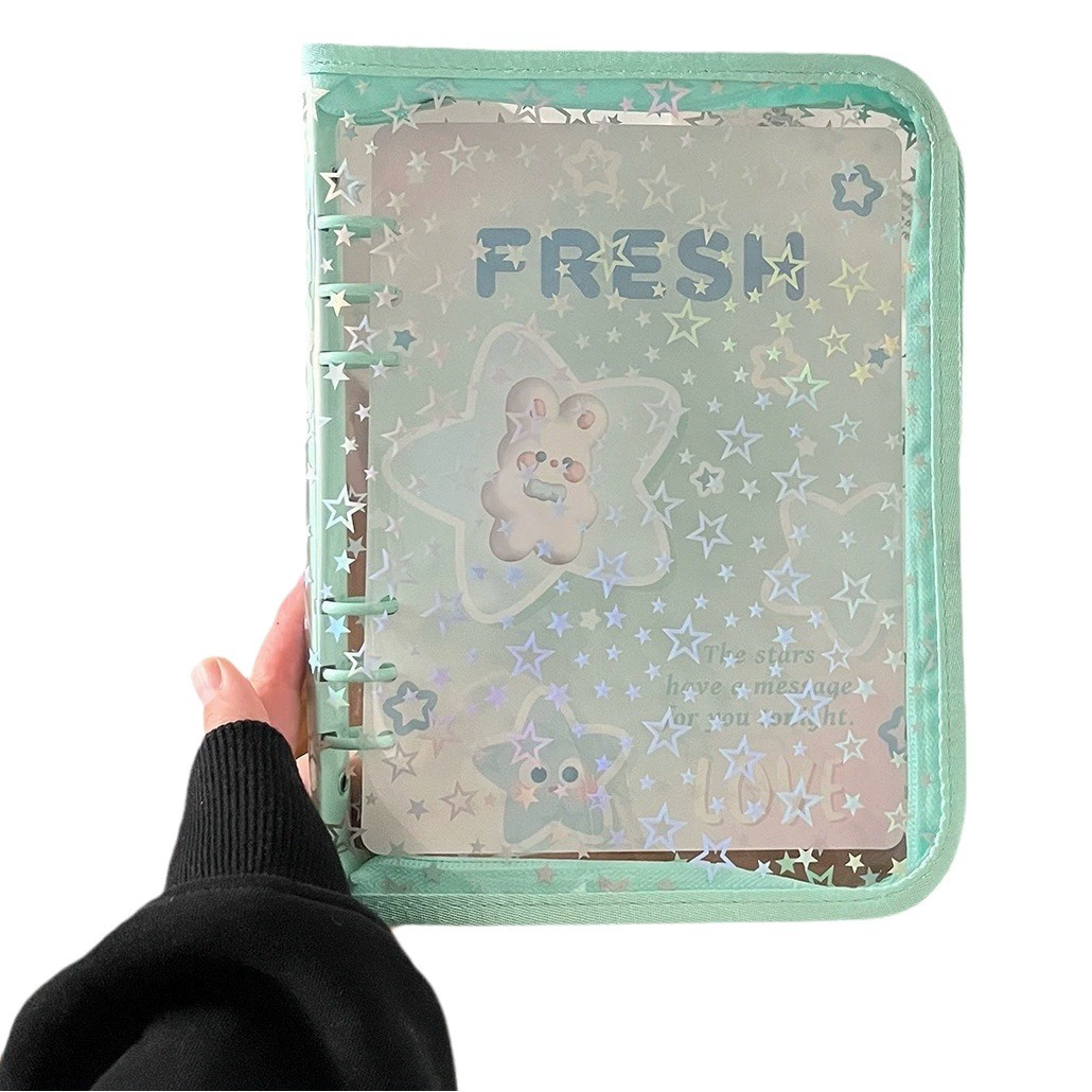 Звезда 6 отверстий ПВХ книга с вкладными листами A5 кромка на молнии ручная книга фотоальбом Goo Card Love Bean маленькая карта Хранение звезд