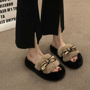 Net red black European Mao Mao slippers women wear wholesale autumn and winter new high-grade thick
