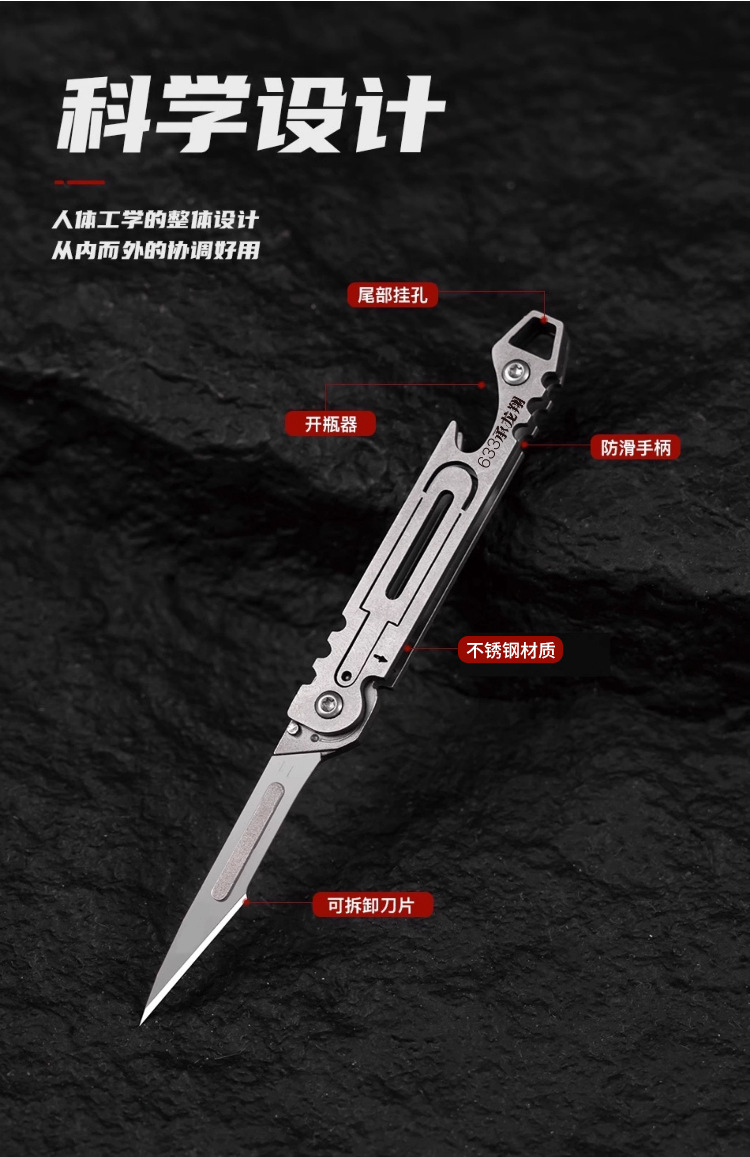 Close-up of compact folding knife construction