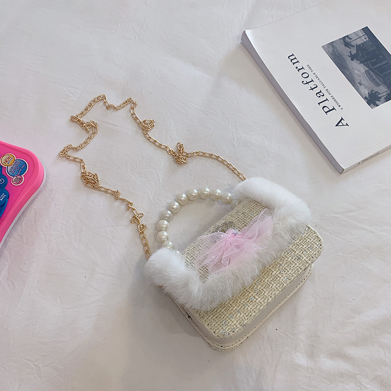 Bolso DE LOS NIÑOS estilo Chanel cadena bolsa de mensajero lindo bebé niña moda chica bolso de hombro moda perla