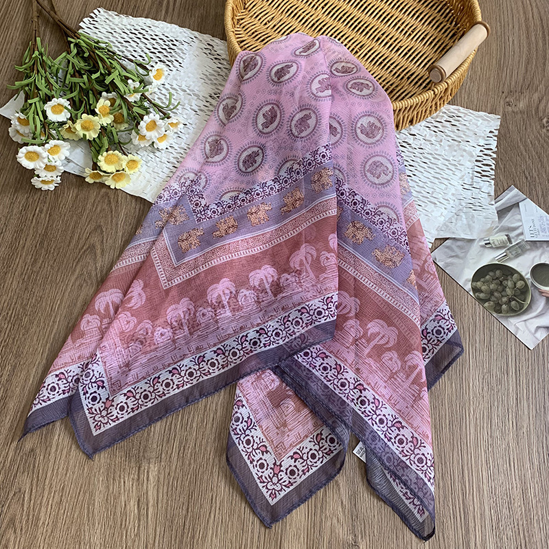 Bufanda de seda, bufanda cuadrada pequeña, personalidad retro, textura de algodón y lino, turbante, banda para el cabello, habitación con aire acondicionado de verano, protección para el cuello, chal exterior