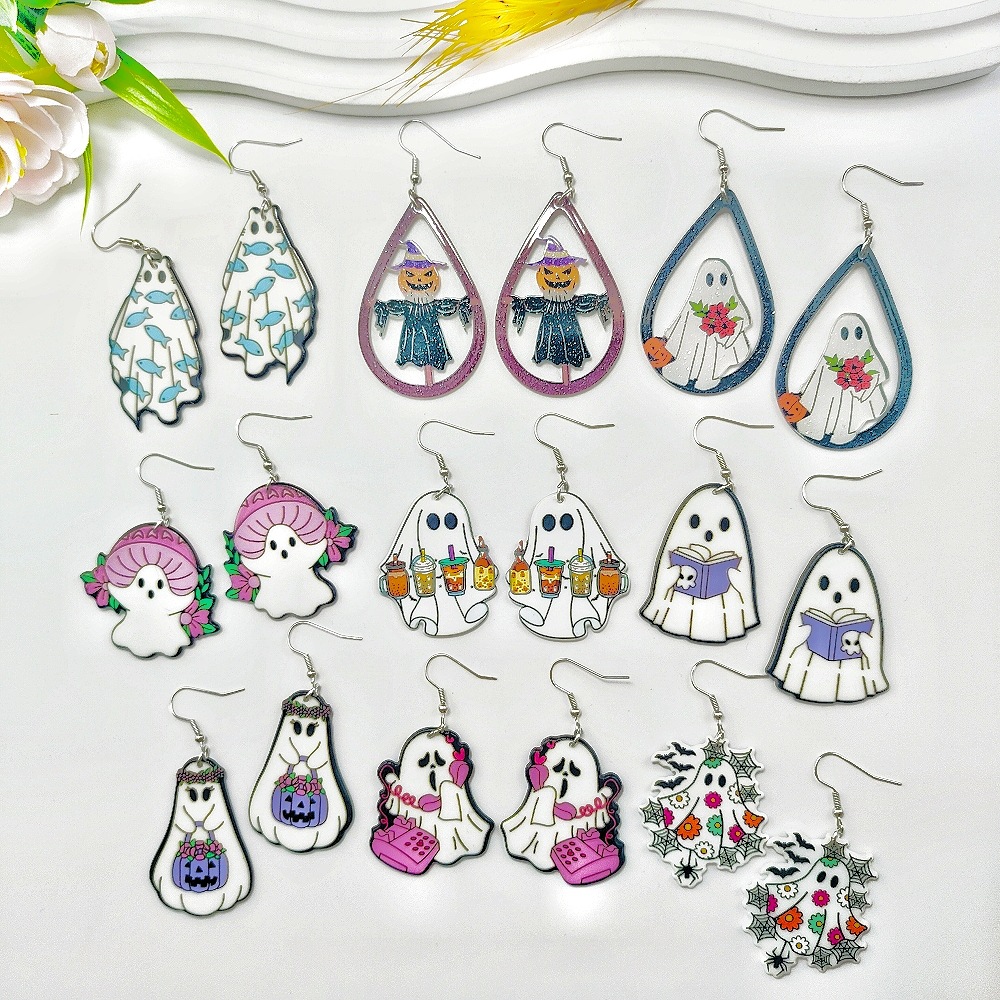 9g Weight Iron Ear Needle Material Drop Earrings Classification 1 Pair Quantity Holiday, Party Occasion Arylic Material Halloween Festival Floral, Bat Pattern Women's Gender Casual, Simple Style Style 1 Pair Halloween Casual Simple Style Floral Bat Arylic Drop Earrings 无