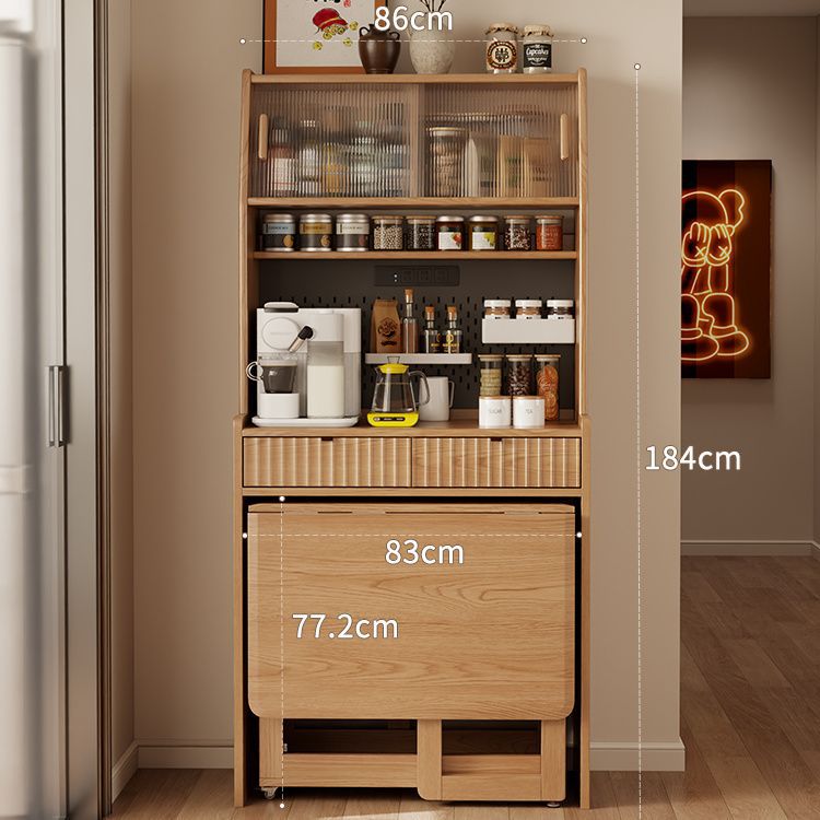 Solid Wood Sideboard Dining Table Integrated Home Small Apartment Wall Cabinet High Cabinet Living Room Storage Cabinet with Foldable Dining Table