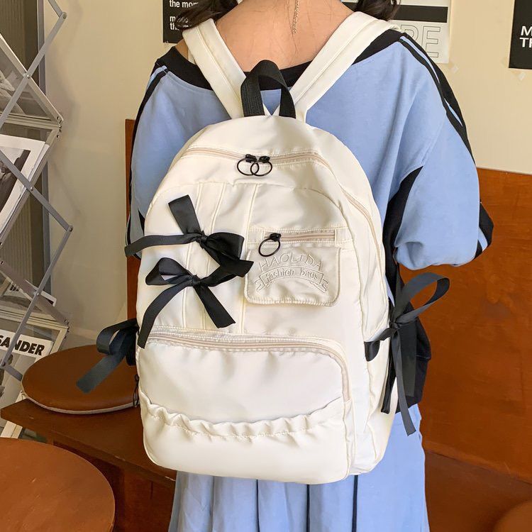 Junior High School Student Schoolbag, Female College Style, Cute Bow, High School Student Backpack, Soft Girl, Large Capacity Backpack