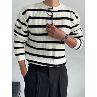 W 44942 Color block stripe lazy sweater ƴɫ�l�y㼑�ë��