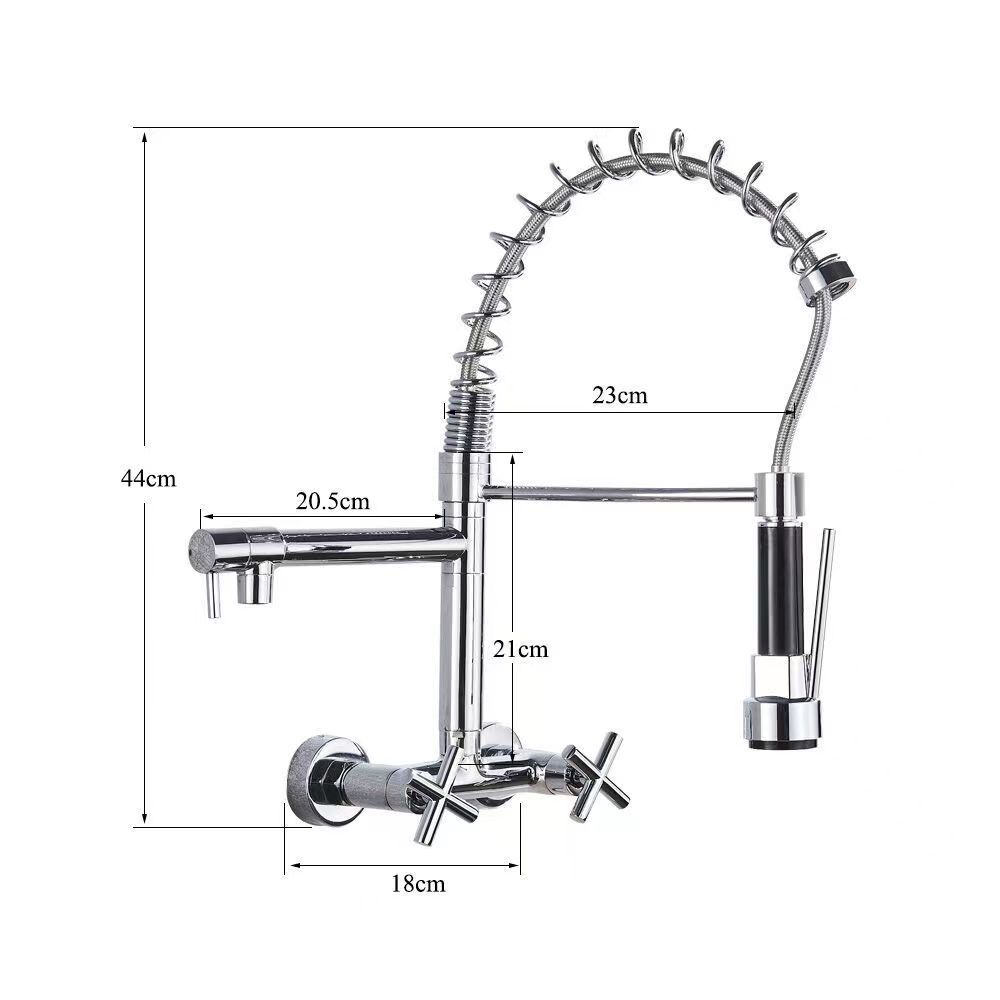 Ousapai semi-copper wall-mounted hot and cold exposed spring kitchen faucet, wall-mounted double-handle spring faucet Application Scenario