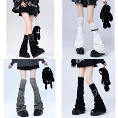パンク脚リング革バックル広脚靴下カバーcos黒脚カバーy 2k亜文化jk膝を越えて靴下を積む