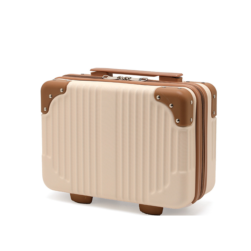 Maleta de rayas verticales retro coreana, estuche de cosméticos, maleta pequeña de 14 pulgadas, caja de almacenamiento portátil, caja de regalo de mano
