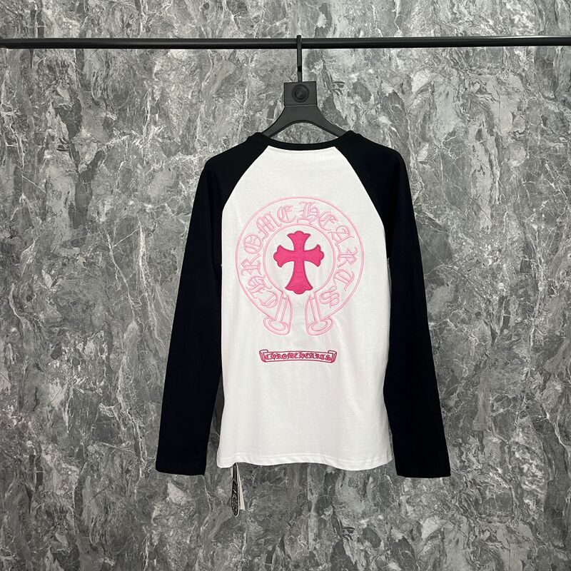 跨境正确版克罗Chrome Heart高品质双纱纯棉男女印花长袖T恤|undefined