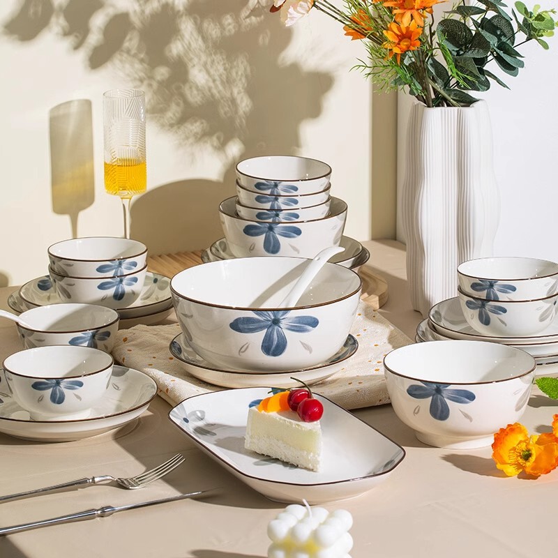 Mo Lan Bowl and Plate Tableware Set Light Luxury Style Ceramic Rice Bowl Plate Bowl Set Tableware Set for Home Use