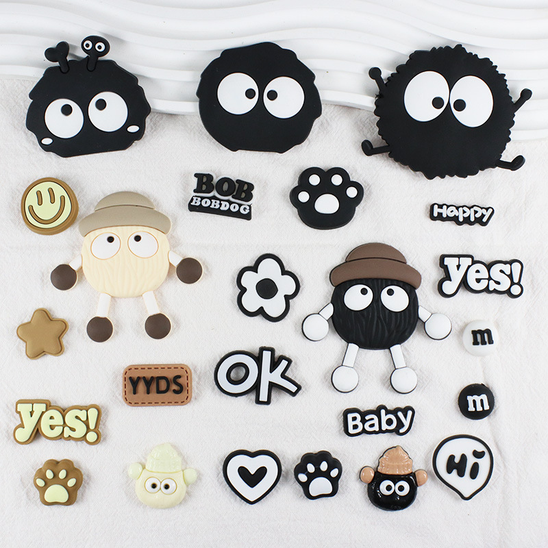 PVC Soft Adhesive Patch Coal Ball Elf Black Coal Ball Diy Hole Shoes Water Cup Sticker Mobile Phone Case Headline Hair Accessories