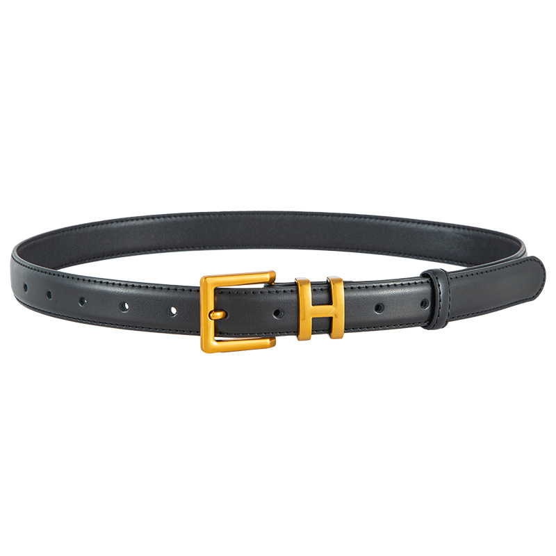 In Stock Cowhide Women's Thin Belt Decorative New Black All-match Pants with Fashionable Korean Style Fashionable Jeans