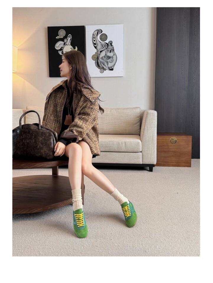 Giày sneaker nữ da thật cổ thấp dáng cổ điển buộc dây phối màu — Bạc, màu nâu, màu xanh lá cây, màu đỏ chi tiết 18