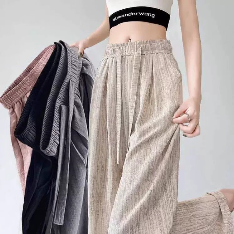 40-150kg Новые широкие брюки в китайском стиле больших размеров для женщин, новые летние драпированные прямые утягивающие брюки длиной до пола с высокой талией.