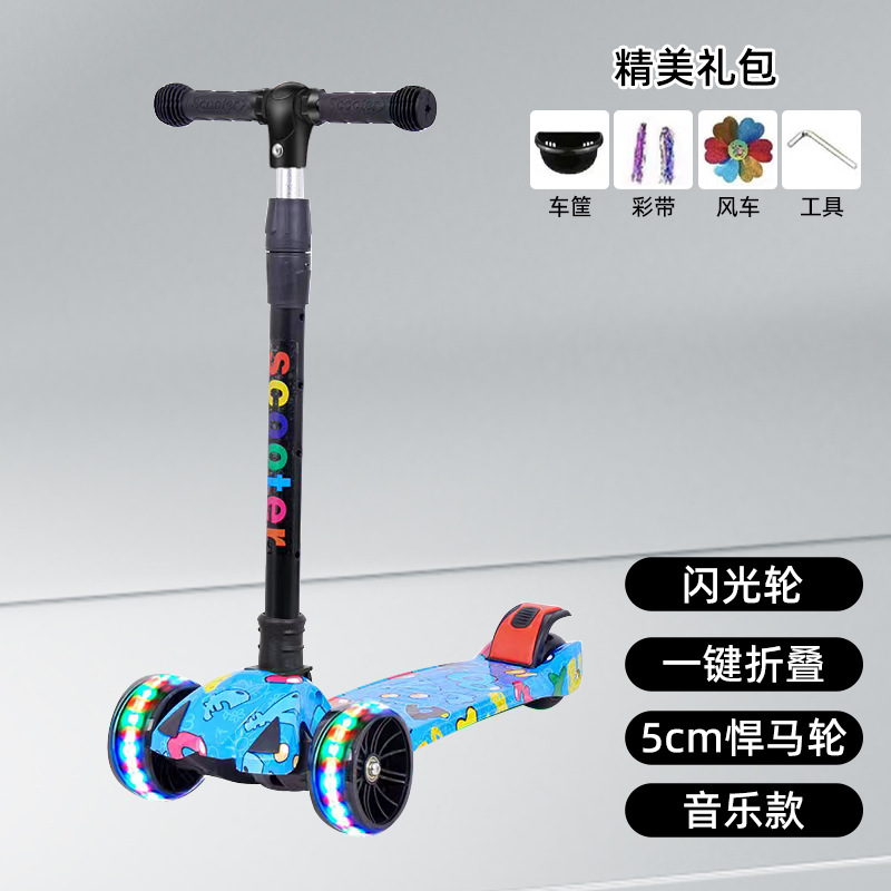 Scooter tres en uno de los niños puede sentarse de 2 a 12 años de edad de los niños de la polea de flash de la rueda fabricante de música enviar scooter
