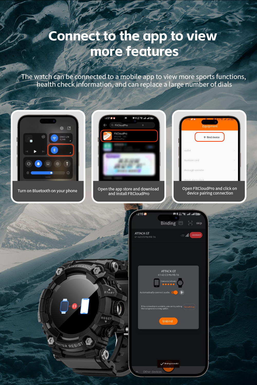 LOKMAT foreign trade outdoor sports smartwatch ATTACK GT Bluetooth Call Compass Flashlight Music undefined