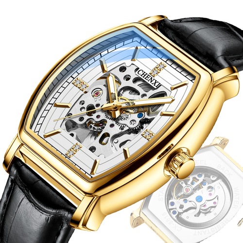 CHENXI/Morning barrel-shaped fully automatic mechanical watch men's hollow luminous waterproof mechanical watch