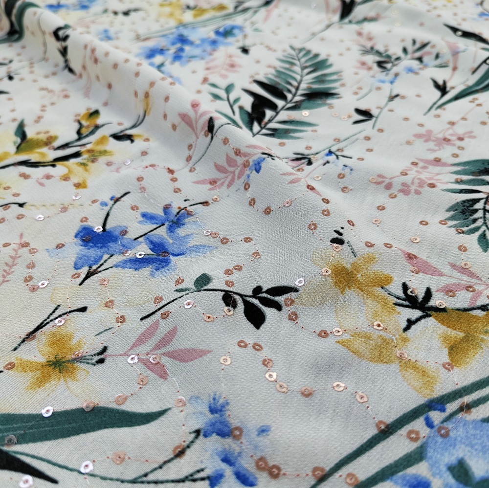 EG-1921022-XDP003 Organza + digital print shiny sequins embroidery embroidery fabric