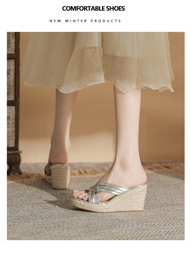 Sandal cao gót nữ hở mũi đế xuồng bện thừng gót 9 cm — màu trắng chi tiết 18