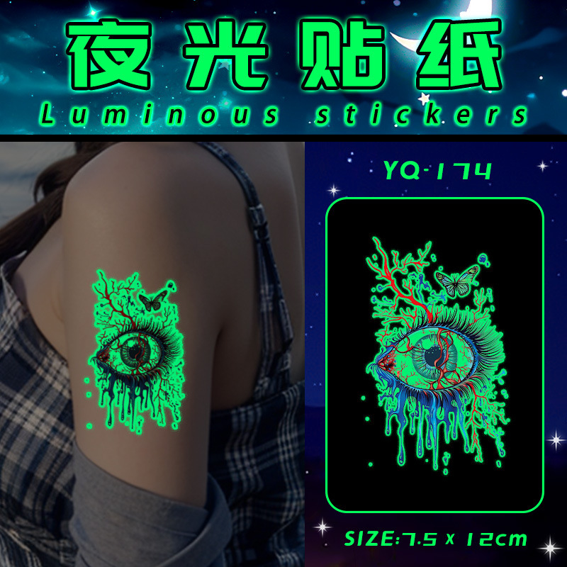 Luminous Halloween Bleeding Eyes Color Tattoo Stickers Women Waterproof Long-Lasting Arm Shoulder Pattern Party Decoration