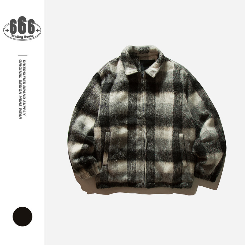 ORIGTEEN国潮复古格子毛绒绒外套棉服冬季外套男女格纹棉衣MY9012|undefined
