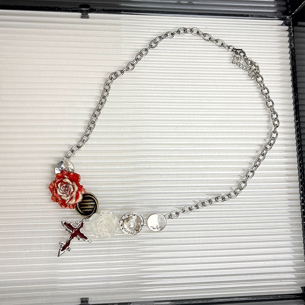 Titanium Steel Chain Material Simple Style Cross Flower Alloy Titanium Steel Cable Chain Pendant Necklaces Wholesale